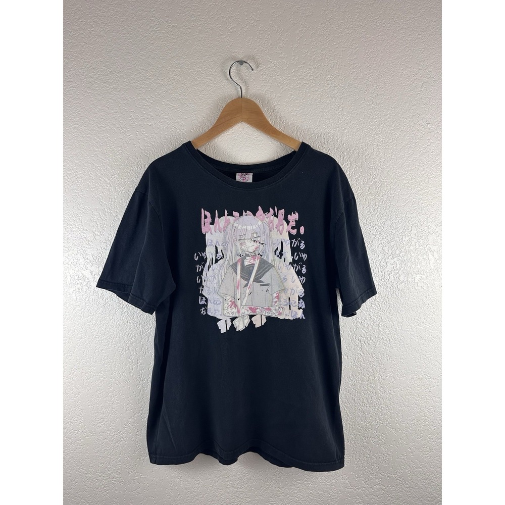 Yandere Anime Girl Graphic T-Shirt – Japanese Text – Black Size XL